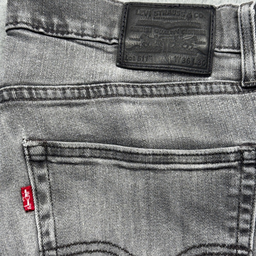 Levi's Premium 511 Slim Fit Grey Jeans Mens 36x30 Stretch Denim 04511-2091 - Picture 2 of 10